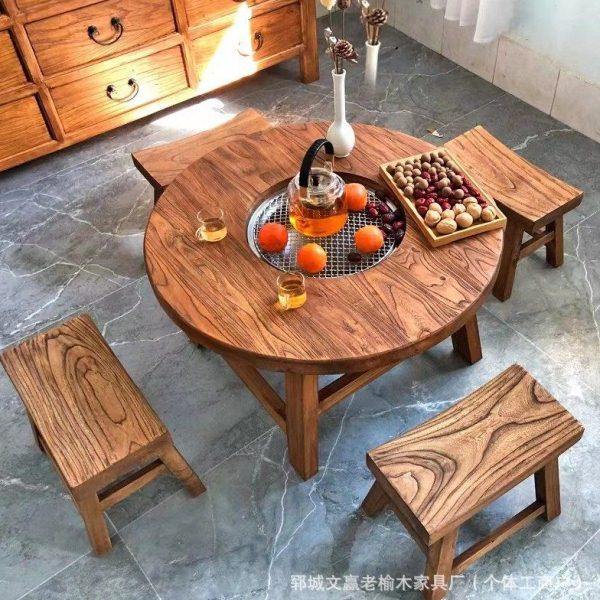 老榆木围炉煮茶桌实木茶台桌椅组合户外烧烤桌原木火锅桌厂家货源,商业/办公家具,茶台/茶桌,淘宝优惠券,粉丝福利购,淘宝优惠卷