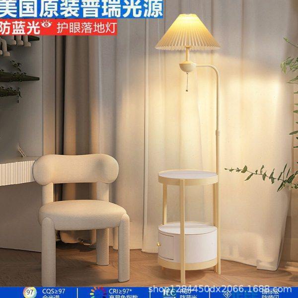全光谱落地灯客厅沙发置物卧室茶几带抽屉一体立式灯奶油风百褶灯,家装灯饰光源,阅读台灯(护眼灯/写字灯),淘宝优惠券,粉丝福利购,淘宝优惠卷