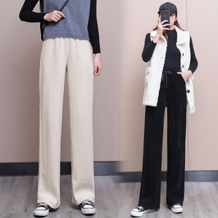 阔腿裤女秋冬加绒加厚雪尼尔条绒高腰九分休闲裤灯芯绒直筒长裤子