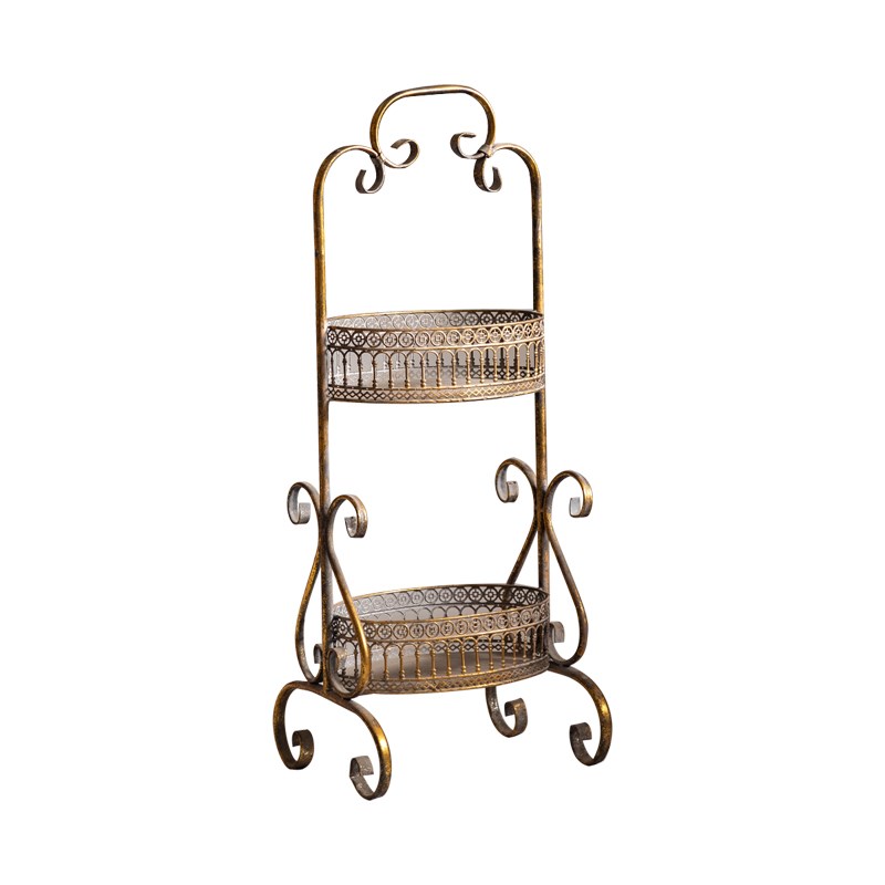 BJ30 法式复古铁艺室内落地式多层零食置物架花盆架沙发边几角几