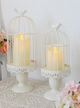 新款婚庆摆件套二铁艺鸟笼多肉花盆可放花盆可挂挂式烛台饰品装饰