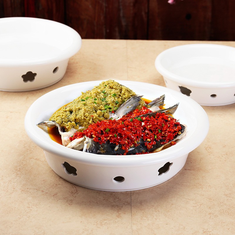 干锅梅花炉可加热蜡烛酒精鱼明炉锅家用餐陶瓷保温椭圆形装鱼盘子