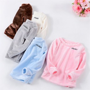 儿童法兰绒单件上衣女童珊瑚绒睡衣男童加绒亲子家居服仙女套头衫