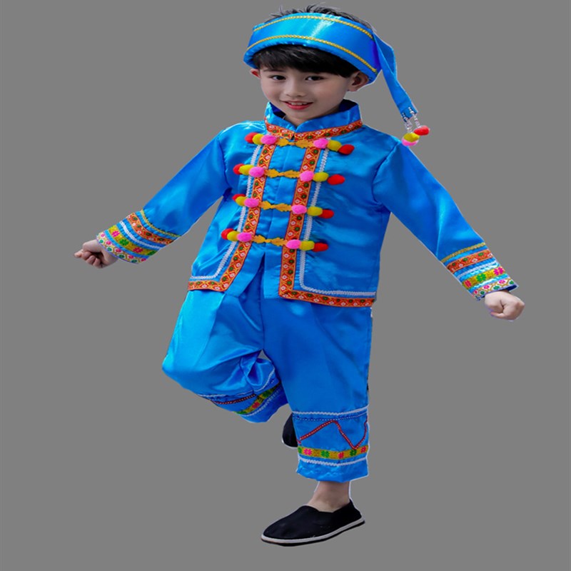 儿童纳西族民族演出服男女童表演服幼儿纳西族舞苗族童年叮当服装