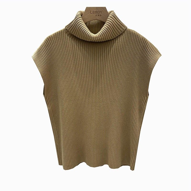 高领针织打底衫女秋冬内搭洋气修身上衣加厚叠穿无袖毛衣马甲背心