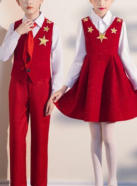儿童服装红色爱国朗诵合唱演出服中小学生男女童演讲祖国秋冬服装