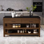 厨房中岛台柜可移动单独开放式 料理桌吧家用大理石收纳实木餐边柜