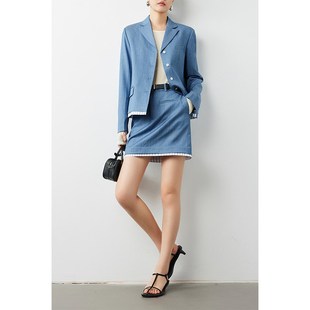 半裙套装 半身裙拼接西装 轻熟风立体剪裁西服女显瘦羊毛短款 因由