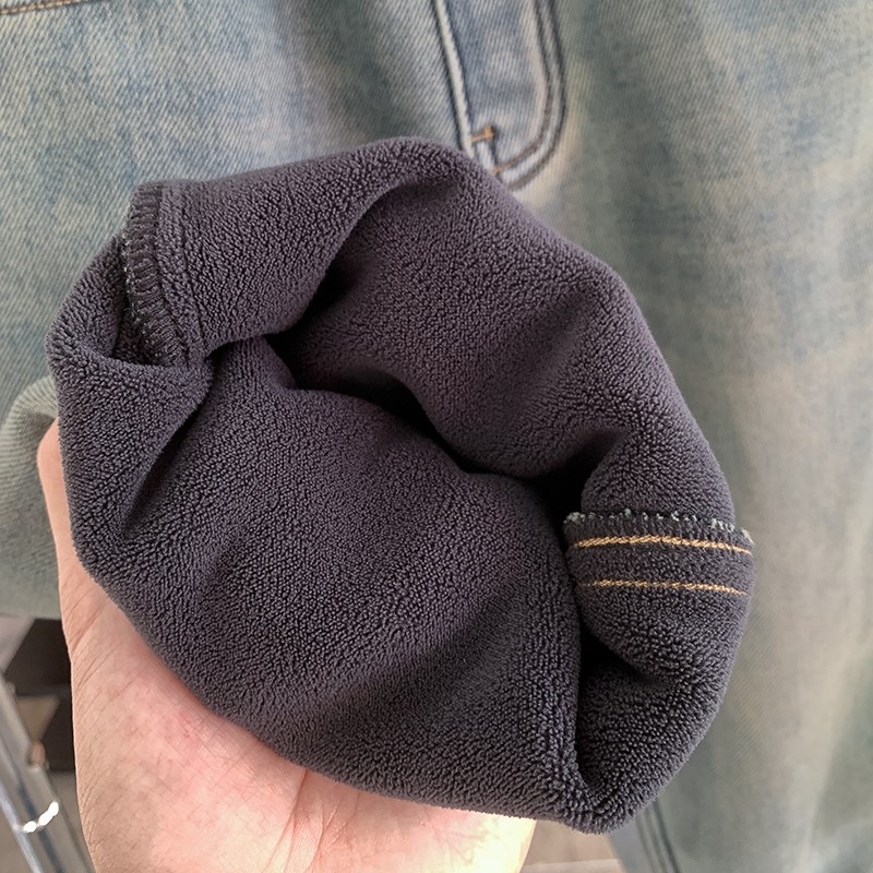 女童装牛仔裤秋冬新款中大童复古洗水奥粒绒加绒保暖儿童直筒长裤