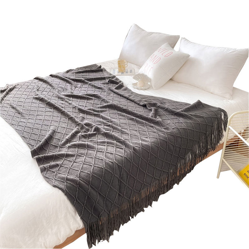 样板间针织流苏搭毯巾酒店床旗床尾巾毛巾毯装饰沙发毯小盖毯灰色,床上用品,休闲毯/毛毯/绒毯,淘宝优惠券,粉丝福利购,淘宝优惠卷