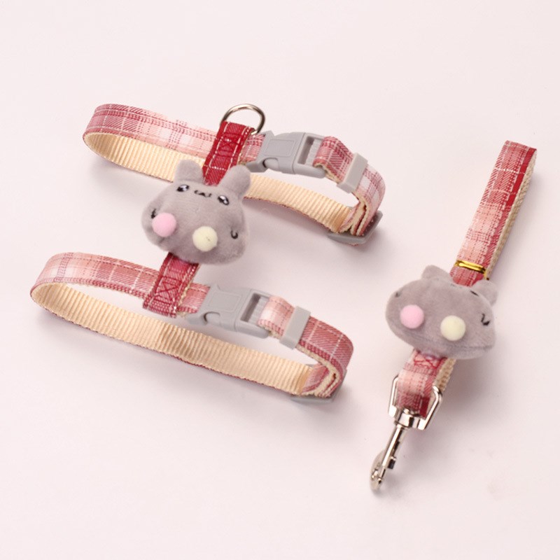 宠物工字背牵引绳外出遛狗遛猫绳格子纹多色防挣脱防咬断玩偶狗链