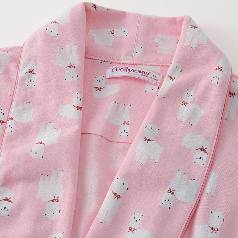 睡袍女睡衣春秋款秋季加厚纯棉长袖浴袍浴衣秋冬季薄款晨袍粉色女