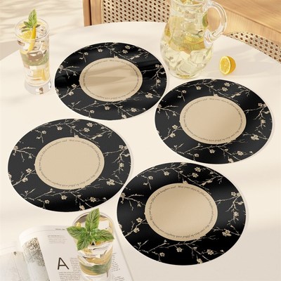 奶油风中古风餐桌隔热垫圆形小餐垫免洗防水防油碗垫盘垫水杯垫子