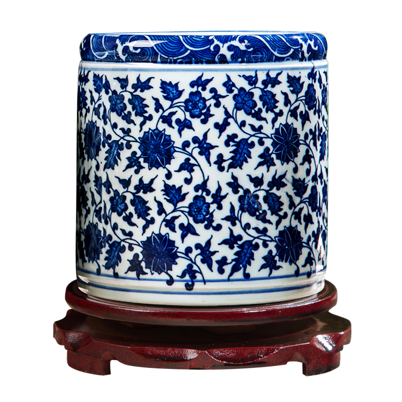 景德镇陶瓷器仿古青花瓷笔筒花瓶花插 办公室书房装饰品摆件礼品