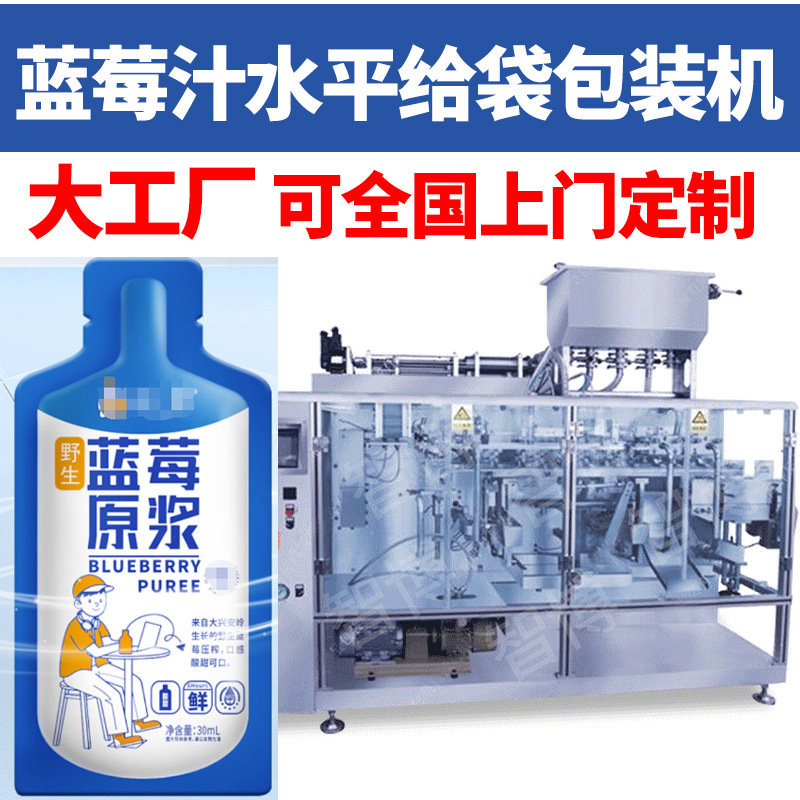 定制异形袋浓缩沙棘汁给袋机 全自动定量蓝莓原浆水平给袋包装机