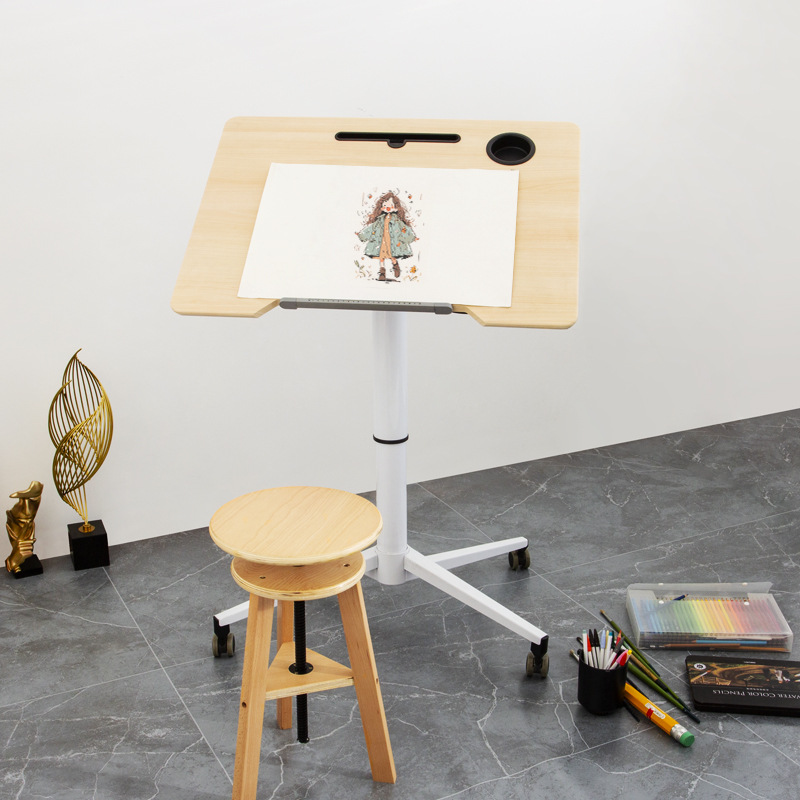 可升降美术绘图桌移动实木绘画学习桌子家用画板设计师工程制图桌