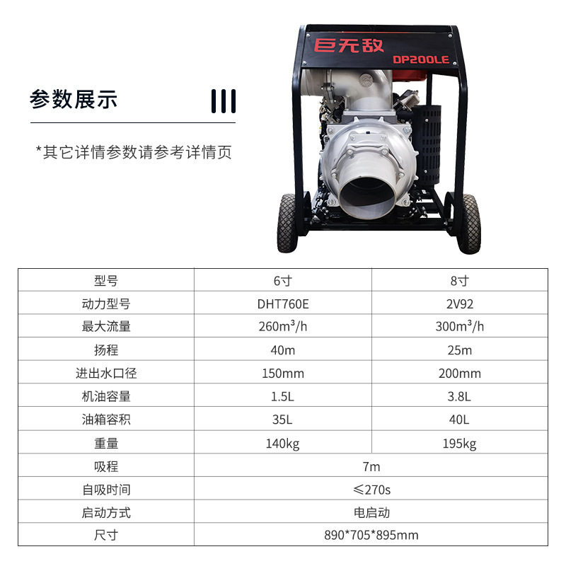 双缸6寸8寸电启动流量300立方移动式户外浇灌应急排洪 柴油污水泵
