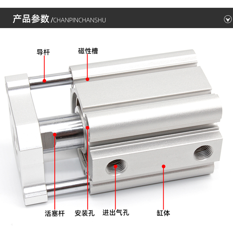 带导杆超薄型三轴三杆气缸CQMB1//2//100QMB小型气动TCQ