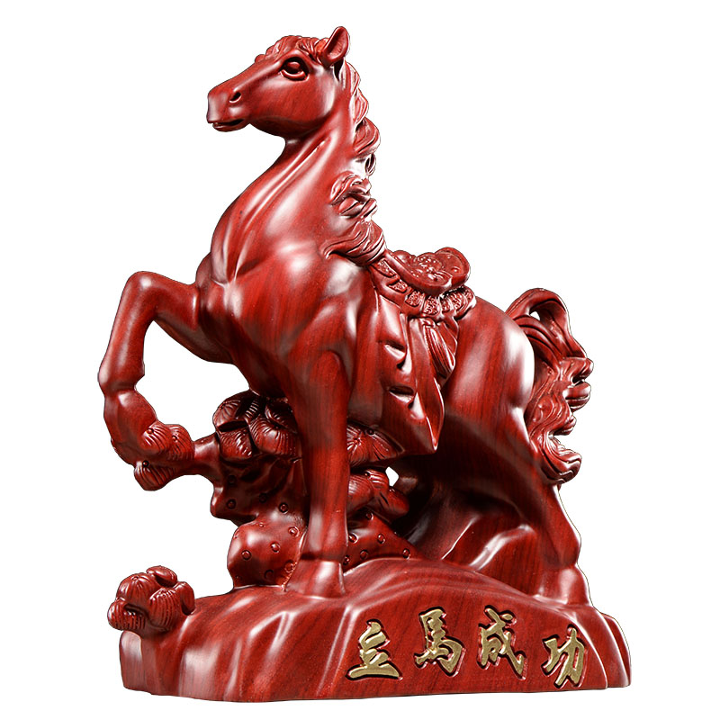 红花梨实木质雕刻马摆件生肖马到成功红木家居客厅办公装饰工艺品
