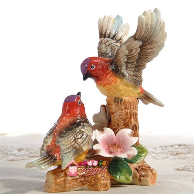 简欧比翼飞红头山雀鸟陶瓷礼品家饰品摆件动物摆件结婚饰品