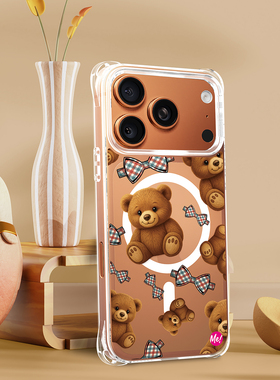 苹果17ProMax手机壳MagSafe磁吸16透明15卡通小熊iPhone14挂绳孔 气囊防摔保护套