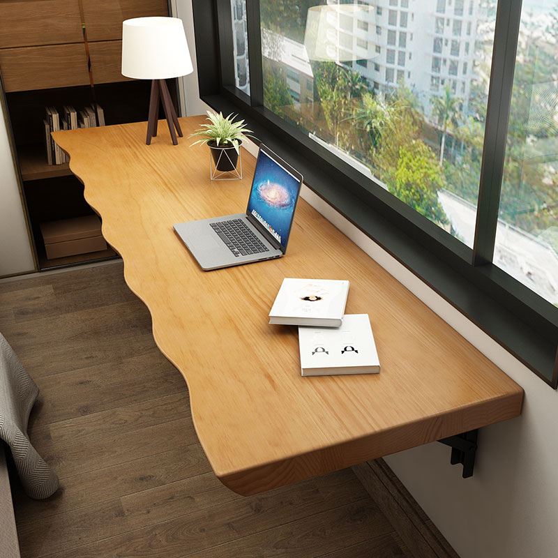 折叠书桌定制挂墙壁电脑桌实木窗边阳台长条吧台桌悬空悬浮式桌子