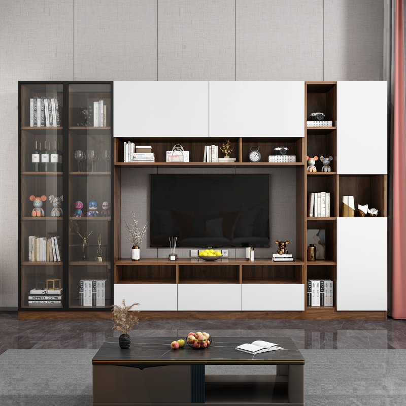 电视柜柜实木定制现代玻璃门客厅书柜展示柜背景墙一体柜,住宅家具,电视柜,淘宝优惠券,粉丝福利购,淘宝优惠卷