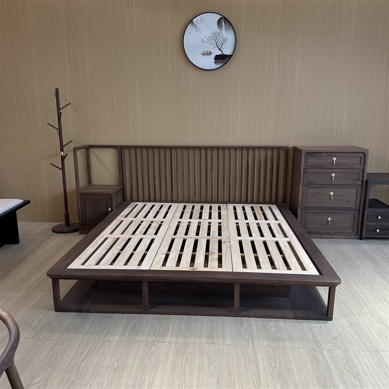 北美黑胡桃新中式实木床现代简约1.8米H双人床1.5主卧大床轻奢家