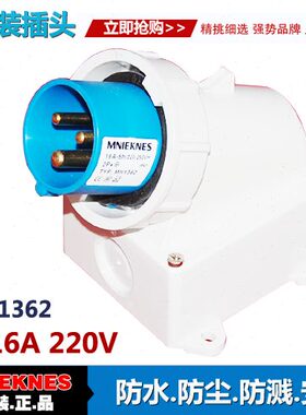 3X16A明装插头 器具插头 工业插头插座 1362单相三线2P+E IP67