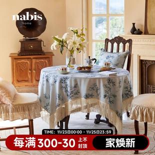 中国风客厅圆桌餐桌台布氛围感茶几盖布 蜡笔派竹影清风桌布法式