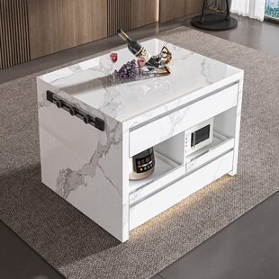 极简单独岩板中岛台餐桌一体餐厅小户型窄导台岛头茶桌厨房岛台柜