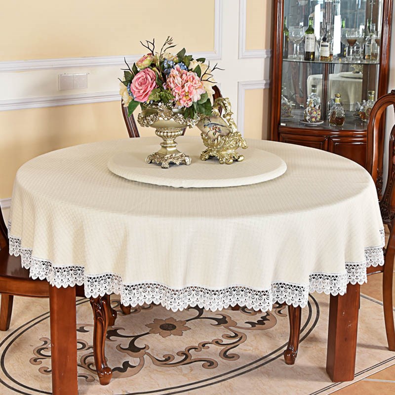 简约现代纯色转盘大圆桌桌布布艺米色雪尼尔餐厅台布茶几布可机洗 - 封面