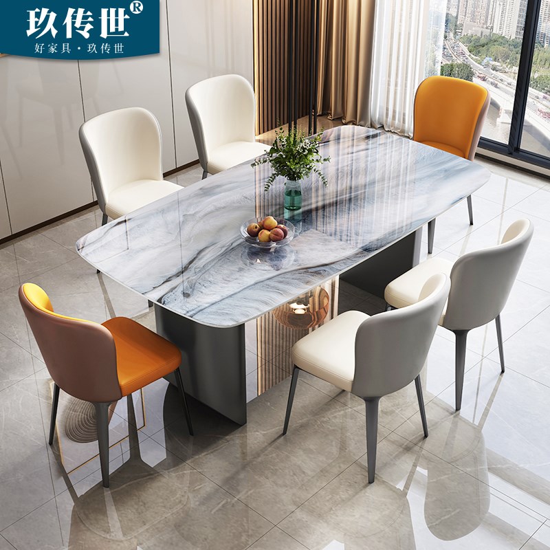 超晶石餐桌椅组合轻奢大理石家用小户型客厅长方形西餐厅岩板饭桌
