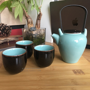亚朵酒店同款 提梁壶现代简约青瓷家用下午茶茶壶 茶具套装 轻奢日式