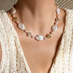 MOLLOTTO魔乐桃 异形巴洛克珍珠 彩宝18K轻奢 OT锁骨链颈链项链女