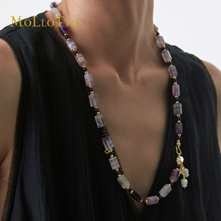 MOLLOTTO魔乐桃天然紫水晶黑玛瑙长链宫廷风晚宴链女款颈链