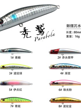新款parabola秃鹫颤摆沉水铅笔远投翘嘴海鲈路亚饵假饵鱼饵VMC钩