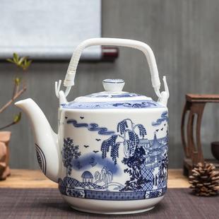 单壶陶瓷大容量茶具泡茶壶带过滤网2000ml餐厅水壶家用 提梁壶中式