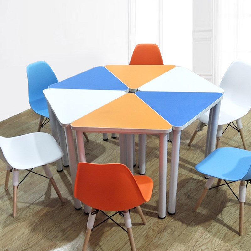多边拼接课桌椅六边形学生培训桌三角组合桌凳彩色团体活动辅导桌