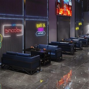 工业风酒吧卡座沙发音乐餐吧清吧小酒馆咖啡厅奶茶店桌椅组合 新款