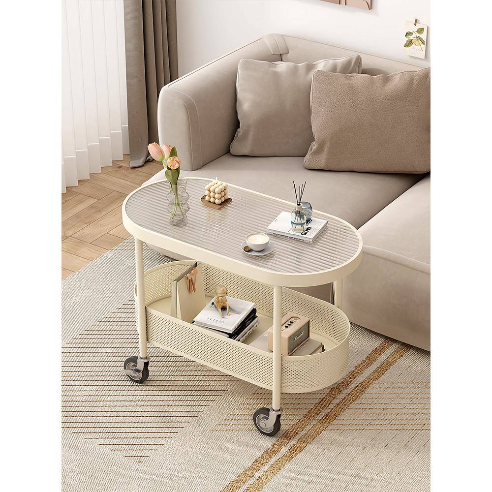 新款奶油风玻璃可移动沙发边几边客厅简约床头侧边柜小茶几小推车
