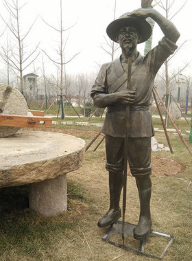 玻璃纤维定制古典招财家人送饭民俗雕像定做农耕人物雕塑订桌面摆