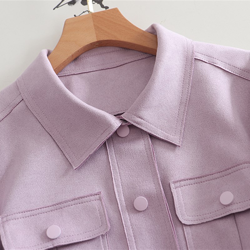 秋水时尚仿麂皮短外套女2024春季新款女装小个子休闲夹克小上衣