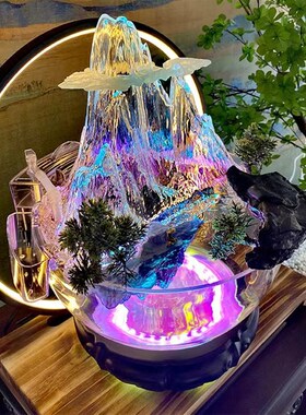 中式玻璃鱼缸办公室家居商铺装饰品峰山水起创意山水摆件