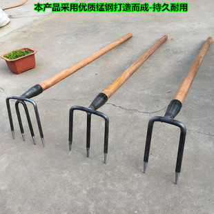 翻土钢耙子二齿三齿四齿钉耙松土耙两齿镐锰钢农用三四齿锄头大号