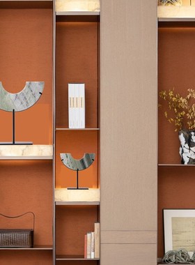 新中式大理石玉石平安扣玉璧摆件酒店办公室客厅酒柜样板间装饰品