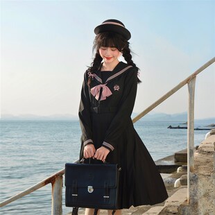 樱花家族jk制服连衣裙【山谷百合】灰粉优雅百褶裙中长款长袖套装