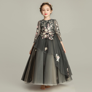 女童公主裙晚礼服蓬蓬裙儿童钢琴演出服生日小花童婚纱洋气秋冬季