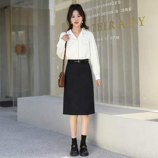 小个子TR西装面料半身裙女2024新款高腰显瘦职业工作a字过膝中裙