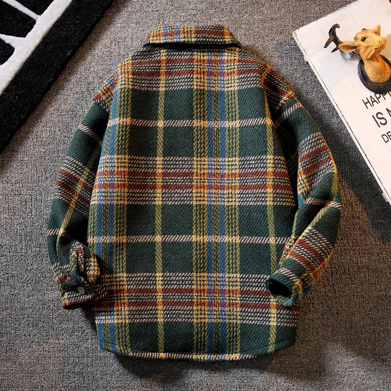 男童冬装外套2023新款大童秋冬款毛呢格子大衣儿童男孩加绒上衣服